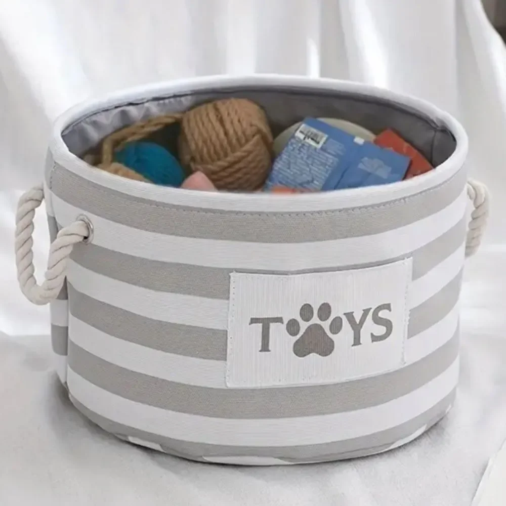Dog’s *NEW* Light Gray & White Toy Basket w/Rope Handles (For Small Dogs)